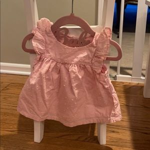 Swiss Dot Pink Dress with Bloomers 12-18m